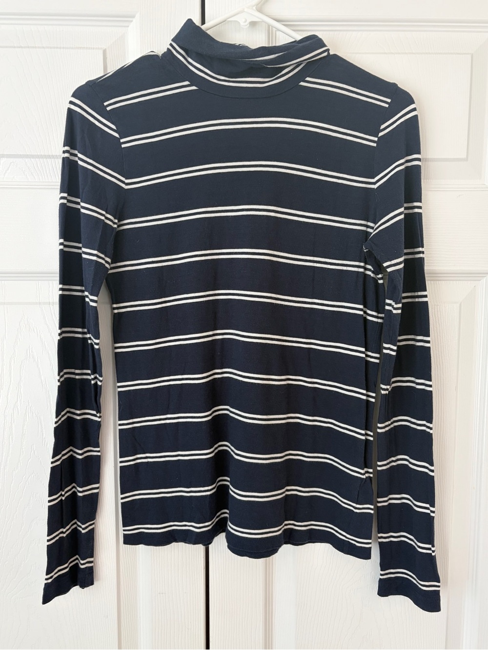 NWOT J.Crew Navy Blue Striped Turtleneck 100% Cotton Tunic Blouse Shirt Size S